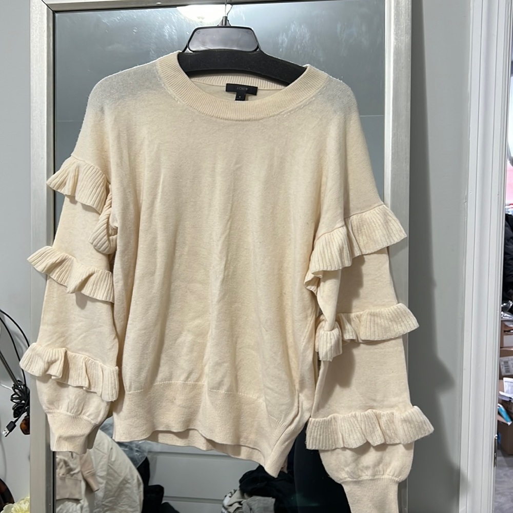 Jcrew ruffle tier sleeve wool sweater size small